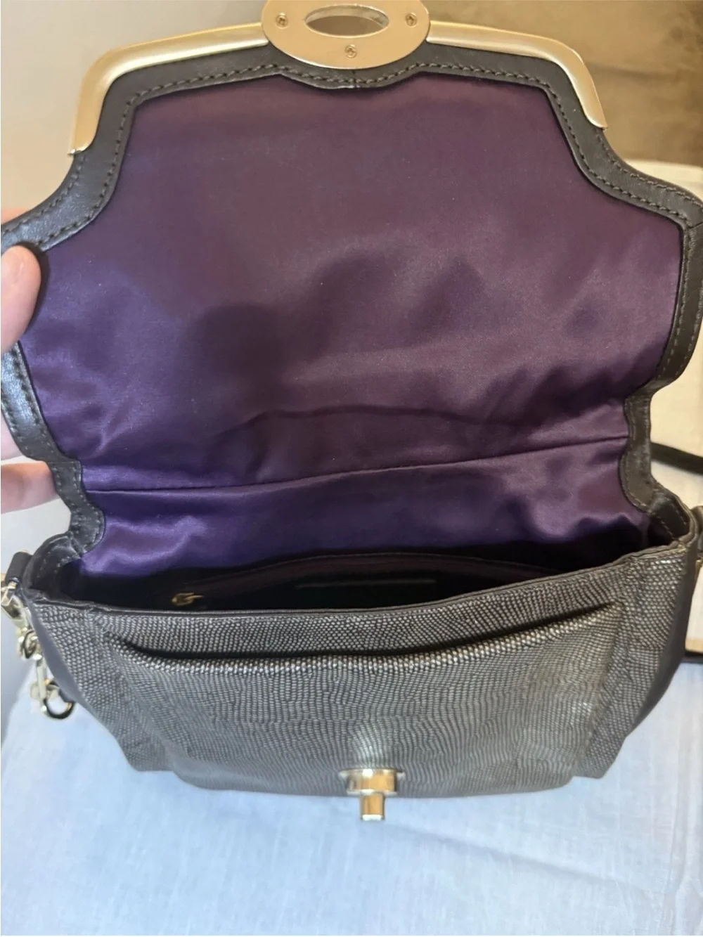 Coach Metallic Gold Pebbled Leather Turnlock Crossbody Satchel Bag